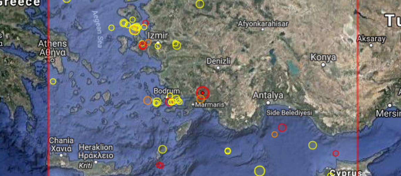 Ισχυρή σεισμική δόνηση 5 Ρίχτερ στην Ν.Δ. Τουρκία - Έγινε αισθητός και στη Ρόδο